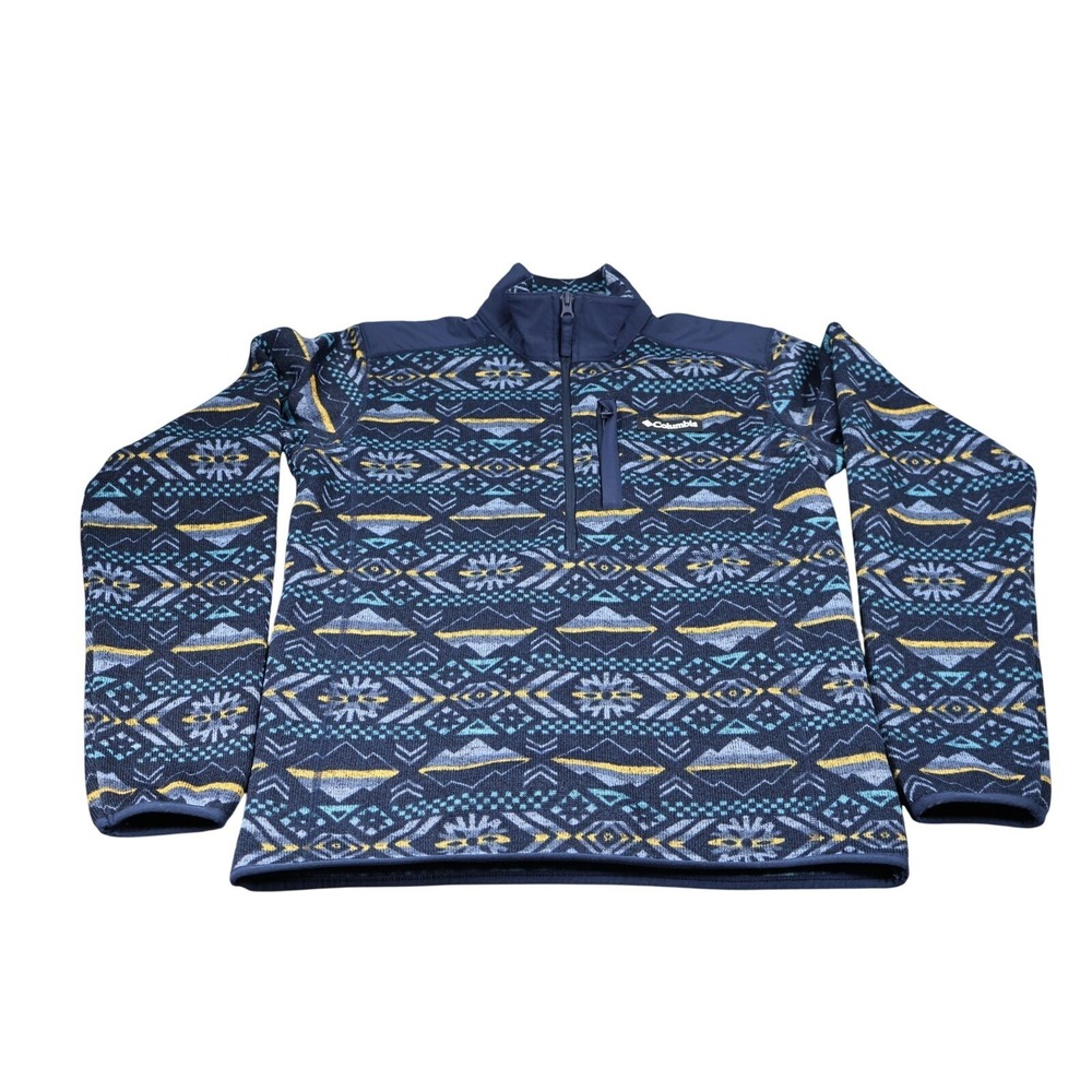 Columbia Sweatshirt Unisex S‎ Blue Fair Isle Pullover 1/4 Zip Mock Neck